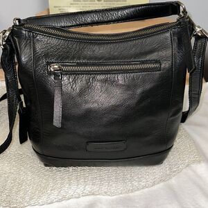 Lucky Brand Black Genuine Leather Crossbody Hobo Bag Purse